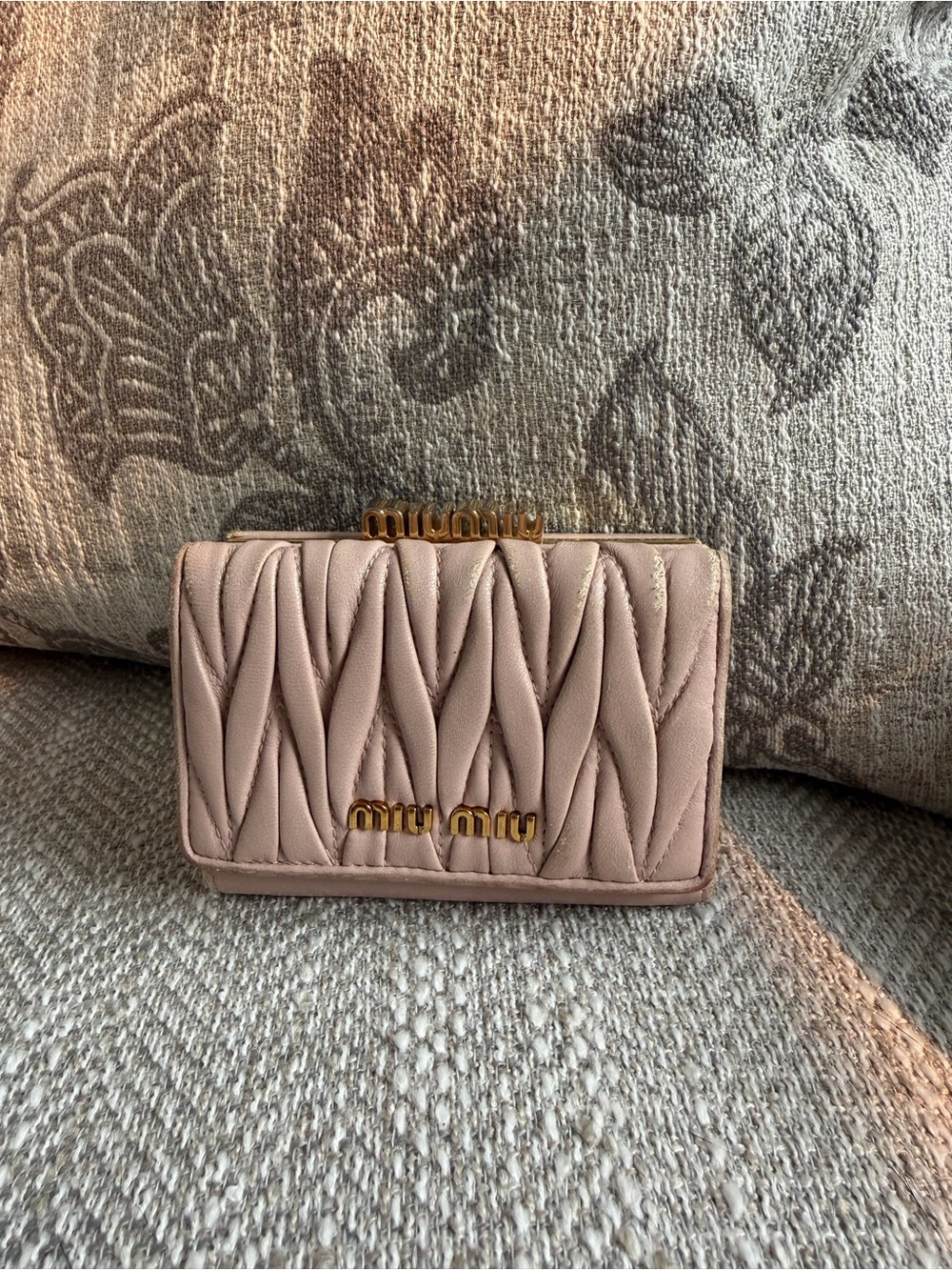 Miu Miu Matelassé Leather Trifold Wallet – Blush Pink